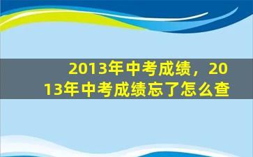 2013年中考成绩，2013年中考成绩忘了怎么查