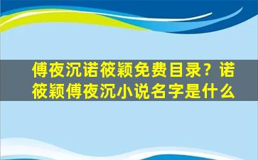 傅夜沉诺筱颖免费目录？诺筱颖傅夜沉小说名字是什么插图