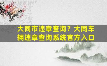 大同市违章查询？大同车辆违章查询系统官方入口