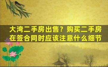 大湾二手房*？购买二手房在签合同时应该注意什么细节