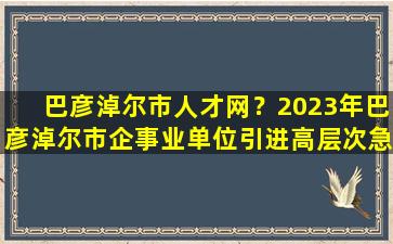 巴彦淖尔市人才网？2023年巴彦淖尔市企事业单位引进高层次急需紧缺人才公告插图