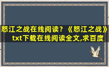 怒江之战在线阅读？《怒江之战》txt下载在线阅读全文,求百度网盘云资源