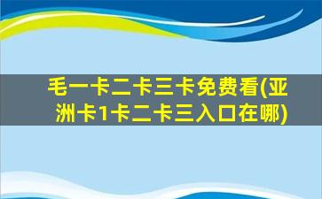 毛一卡二卡三卡免费看(亚洲卡1卡二卡三入口在哪)